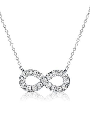 Sterling Silver Infinity Necklace with White Sapphire - Choice of Chain Length & Plating
