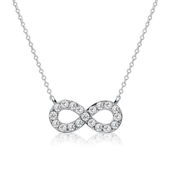 Sterling Silver Infinity Necklace with White Sapphire - Choice of Chain Length & Plating