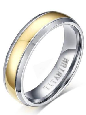 Two-Tone Titanium Steel Wedding Band - Classic Yellow & Silver Comfort Fit Ring