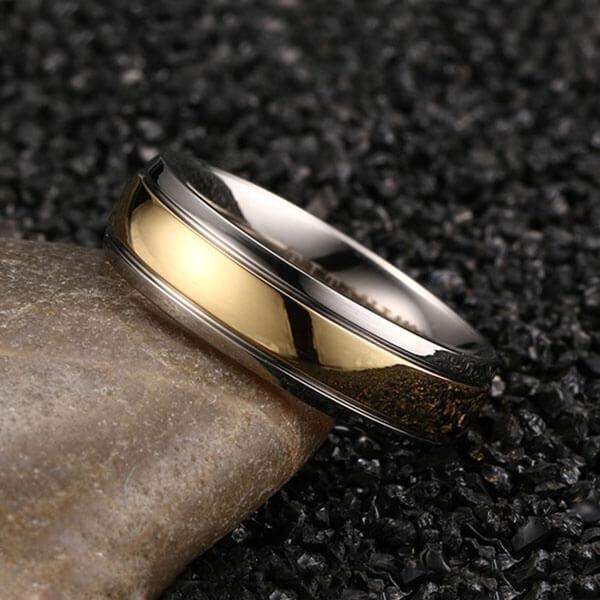 Two-Tone Titanium Steel Wedding Band - Classic Yellow & Silver Comfort Fit Ring