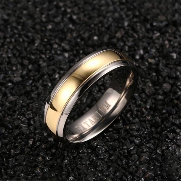 Two-Tone Titanium Steel Wedding Band - Classic Yellow & Silver Comfort Fit Ring