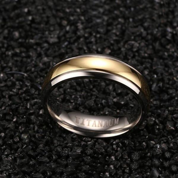 Two-Tone Titanium Steel Wedding Band - Classic Yellow & Silver Comfort Fit Ring