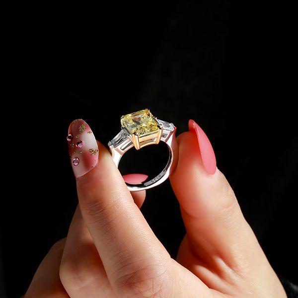 Two-Tone Sterling Silver Engagement Ring - 3.0 CT Center Stone