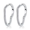 Rhodium-Plated Sterling Silver Heart White Sapphire Hoop Earrings