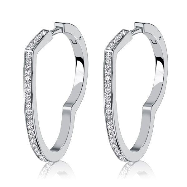 Rhodium-Plated Sterling Silver Heart White Sapphire Hoop Earrings