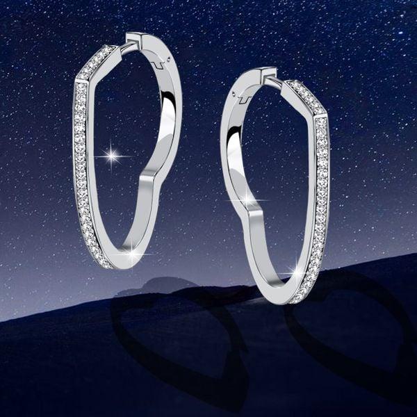 Rhodium-Plated Sterling Silver Heart White Sapphire Hoop Earrings