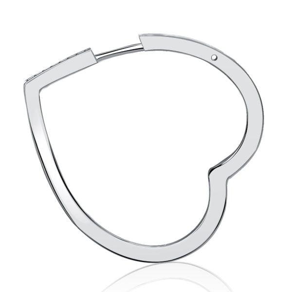 Rhodium-Plated Sterling Silver Heart White Sapphire Hoop Earrings