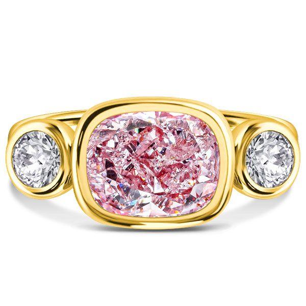 Pink Cushion Cut 3-Stone Engagement Ring - 18K Gold Plated Sterling Silver