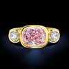 Pink Cushion Cut 3-Stone Engagement Ring - 18K Gold Plated Sterling Silver