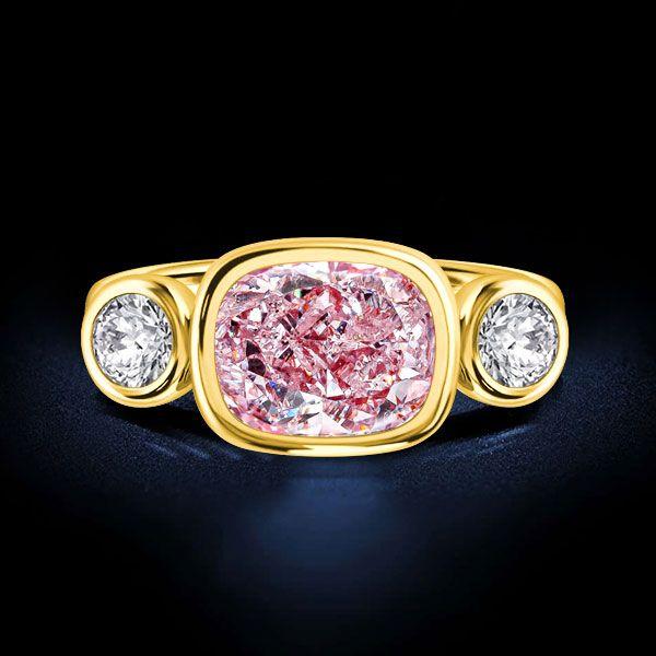Pink Cushion Cut 3-Stone Engagement Ring - 18K Gold Plated Sterling Silver