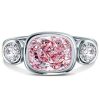 Pink Cushion Cut 3-Stone Engagement Ring - 18K Gold Plated Sterling Silver