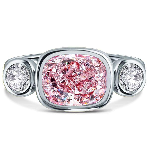 Pink Cushion Cut 3-Stone Engagement Ring - 18K Gold Plated Sterling Silver