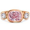Pink Cushion Cut 3-Stone Engagement Ring - 18K Gold Plated Sterling Silver