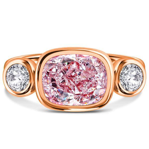 Pink Cushion Cut 3-Stone Engagement Ring - 18K Gold Plated Sterling Silver