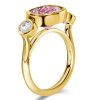 Pink Cushion Cut 3-Stone Engagement Ring - 18K Gold Plated Sterling Silver