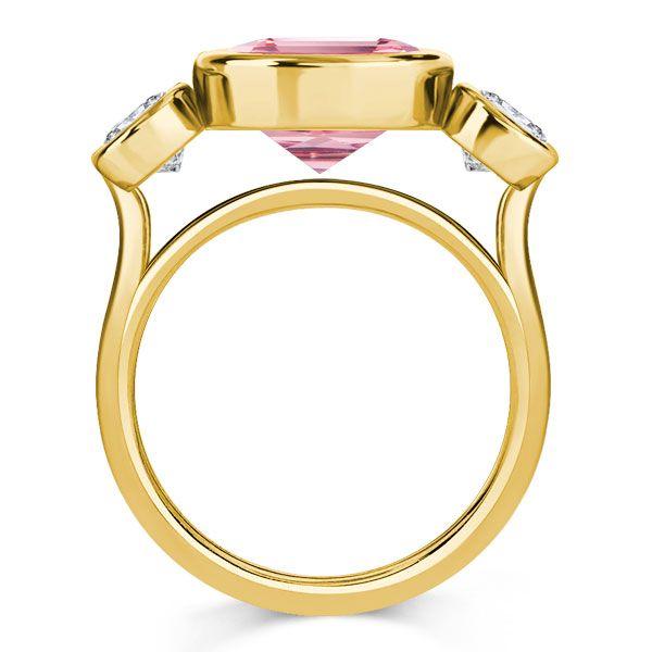 Pink Cushion Cut 3-Stone Engagement Ring - 18K Gold Plated Sterling Silver