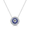 Vintage Style Blue Sapphire Halo Pendant Necklace in Sterling Silver