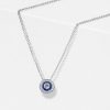 Vintage Style Blue Sapphire Halo Pendant Necklace in Sterling Silver
