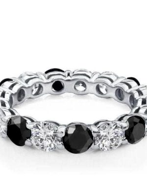 Black and White Sapphire Eternity Wedding Band in Sterling Silver