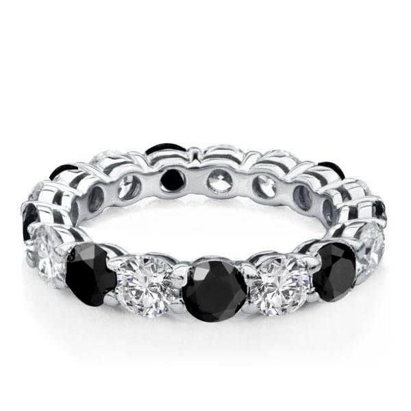 Black and White Sapphire Eternity Wedding Band in Sterling Silver