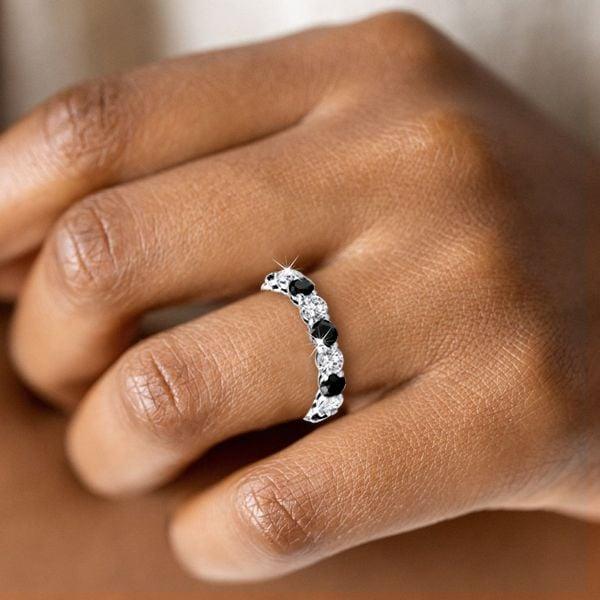 Black and White Sapphire Eternity Wedding Band in Sterling Silver