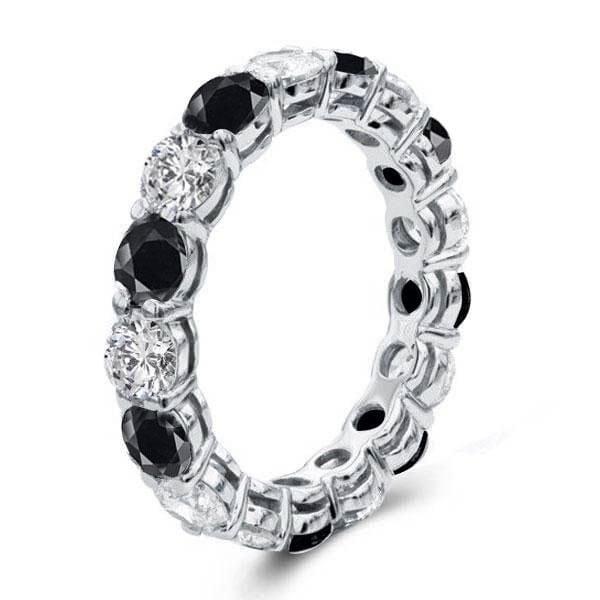Black and White Sapphire Eternity Wedding Band in Sterling Silver