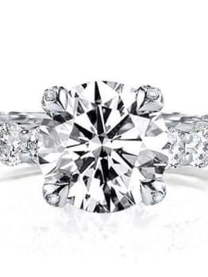 Classic Round Cut Engagement Ring in Rhodium Plated Sterling Silver with 3.00 CT Center Stone