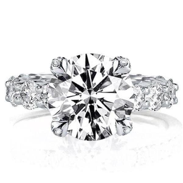 Classic Round Cut Engagement Ring in Rhodium Plated Sterling Silver with 3.00 CT Center Stone