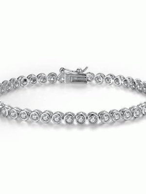 Sterling Silver Bezel-Set White Sapphire Tennis Bracelet (6-9 Inches)