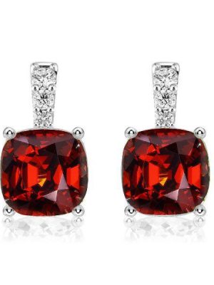 Garnet Drop Earrings for Women - Cushion Cut, Sterling Silver