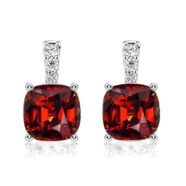 Garnet Drop Earrings for Women - Cushion Cut, Sterling Silver
