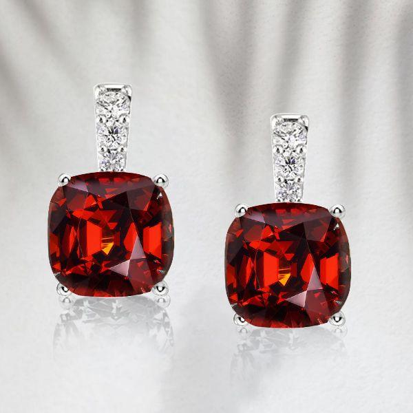 Garnet Drop Earrings for Women - Cushion Cut, Sterling Silver