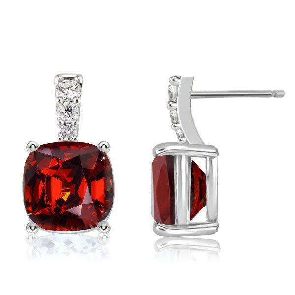 Garnet Drop Earrings for Women - Cushion Cut, Sterling Silver
