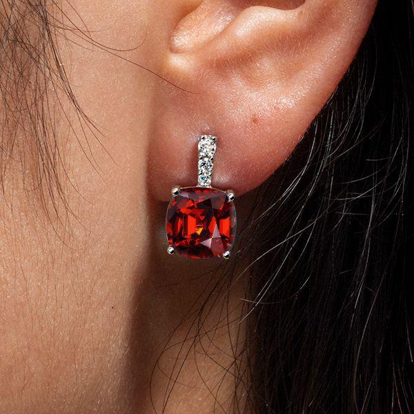 Garnet Drop Earrings for Women - Cushion Cut, Sterling Silver