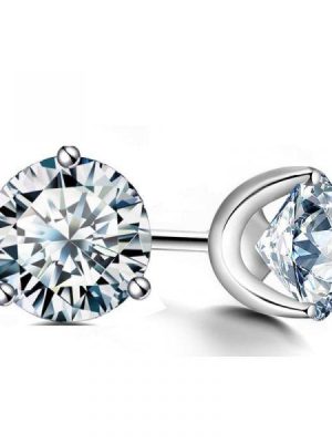 Classic 925 Sterling Silver Created White Sapphire Stud Earrings (8mm)