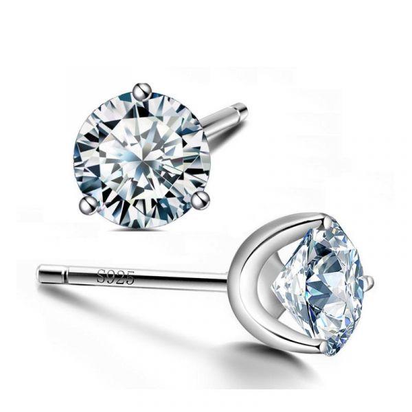 Classic 925 Sterling Silver Created White Sapphire Stud Earrings (8mm)