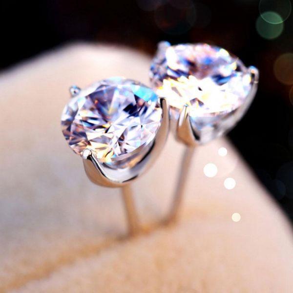 Classic 925 Sterling Silver Created White Sapphire Stud Earrings (8mm)
