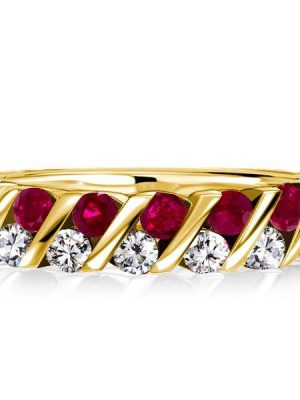 Ruby & White Sapphire Wedding Band - 18K Gold Plated Sterling Silver