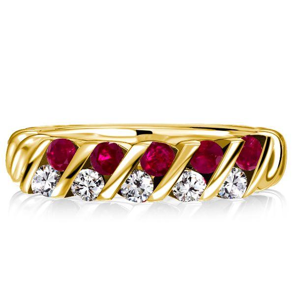 Ruby & White Sapphire Wedding Band - 18K Gold Plated Sterling Silver