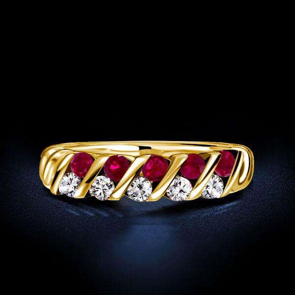 Ruby & White Sapphire Wedding Band - 18K Gold Plated Sterling Silver