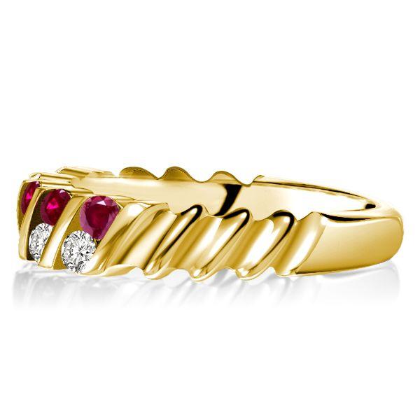 Ruby & White Sapphire Wedding Band - 18K Gold Plated Sterling Silver