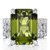 3-Piece Emerald Cut Peridot Engagement Ring and Wedding Set in Sterling Silver