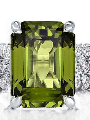 3-Piece Emerald Cut Peridot Engagement Ring and Wedding Set in Sterling Silver