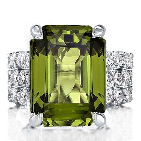 3-Piece Emerald Cut Peridot Engagement Ring and Wedding Set in Sterling Silver