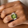 3-Piece Emerald Cut Peridot Engagement Ring and Wedding Set in Sterling Silver