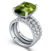 3-Piece Emerald Cut Peridot Engagement Ring and Wedding Set in Sterling Silver