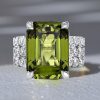 3-Piece Emerald Cut Peridot Engagement Ring and Wedding Set in Sterling Silver