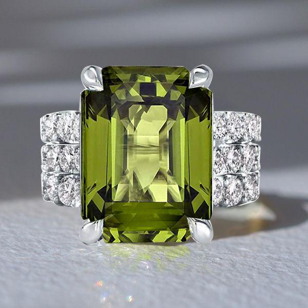 3-Piece Emerald Cut Peridot Engagement Ring and Wedding Set in Sterling Silver