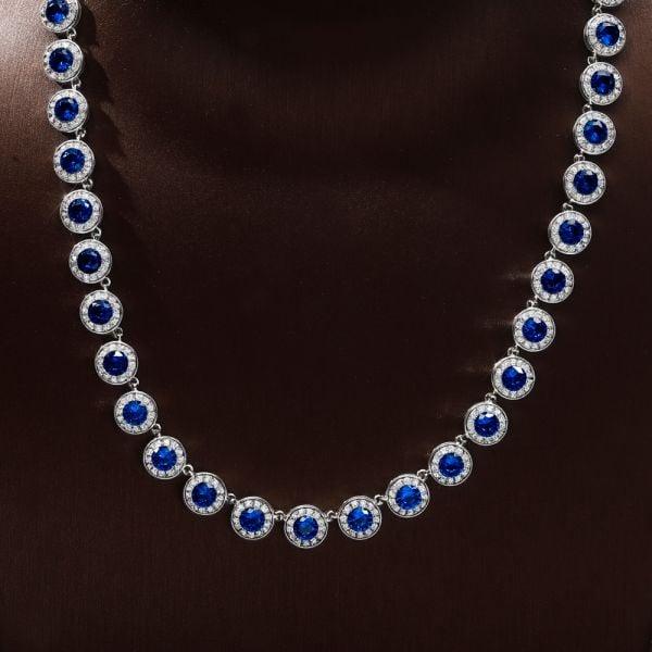 Classic Halo Round Cut Necklace for Women in Sterling Silver