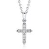 Dainty White Sapphire Cross Necklace - Sterling Silver Pendant